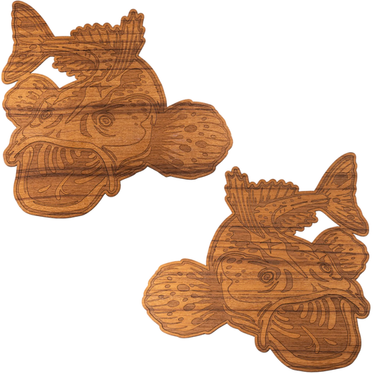 Laser-Engraved Teak Fish Sticker/Decal, Flathead