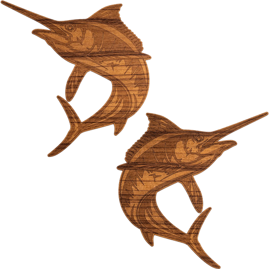 Laser-Engraved Teak Fish Sticker/Decal, Marlin