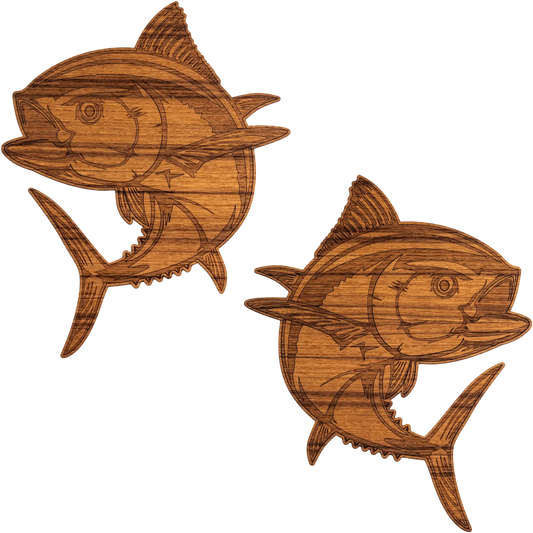 Laser-Engraved Teak Fish Sticker/Decal, Tuna